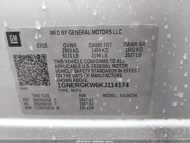 1GNERGKW6KJ114174 Chevrolet Traverse 1lt