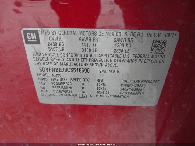 2012 CADILLAC SRX 3GYFNBE38CS516690 Photo 8