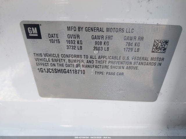 1G1JC5SH6G4118710 Chevrolet Sonic Lt Auto