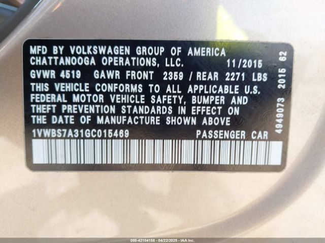 1VWBS7A31GC015469 Volkswagen Passat 1.8t Se