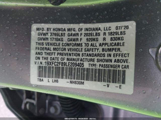 2020 HONDA CIVIC 19XFC2F89LE209405 Photo 8