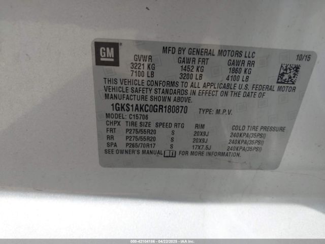 1GKS1AKC0GR180870 GMC YUKON SLE