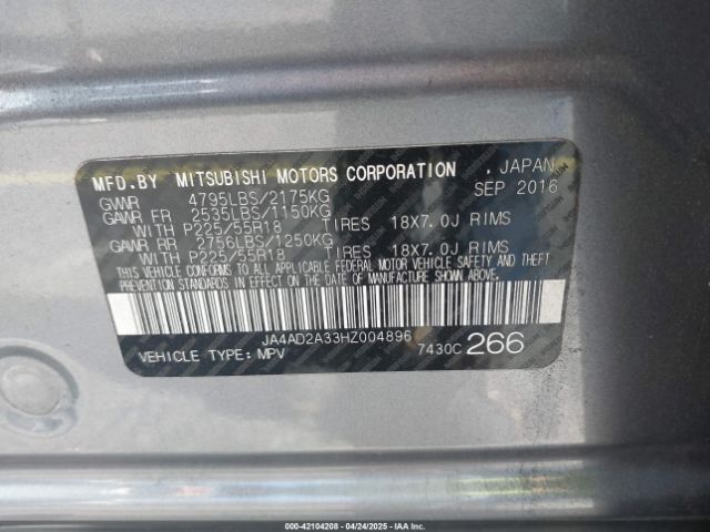 2017 MITSUBISHI OUTLANDER JA4AD2A33HZ004896 Photo 8