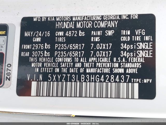 5XYZT3LB3HG428437 Hyundai Santa Fe Sport 2.4l