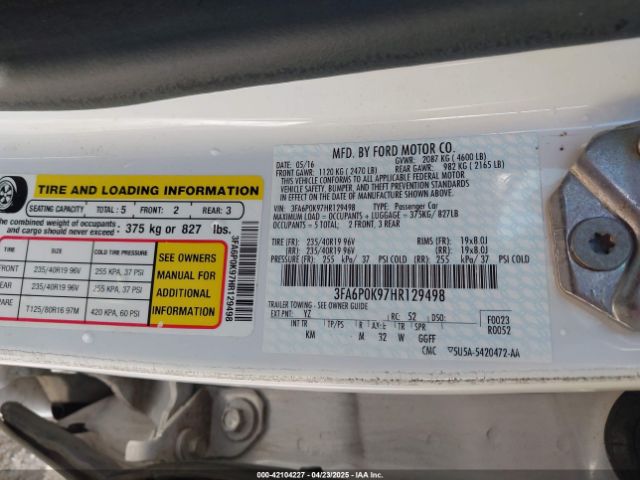 3FA6P0K97HR129498 Ford Fusion Titanium