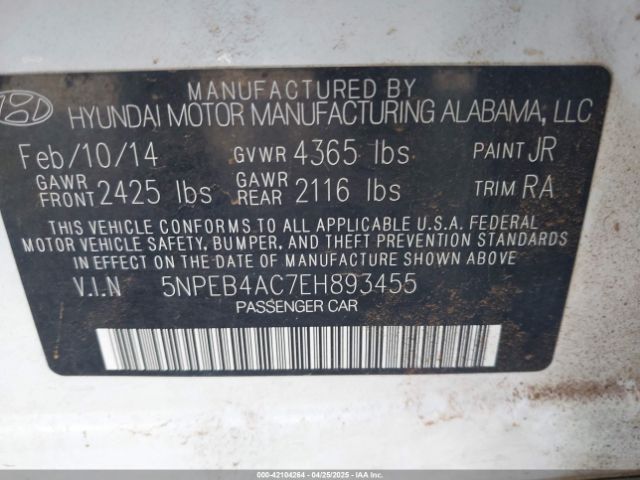 5NPEB4AC7EH893455 Hyundai SONATA GLS