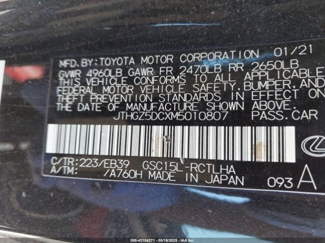 JTHGZ5DCXM5010807 Lexus Rc 350 F Sport