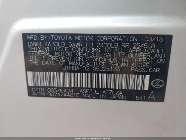 JTHBA1D21G5025136 Lexus IS 200T