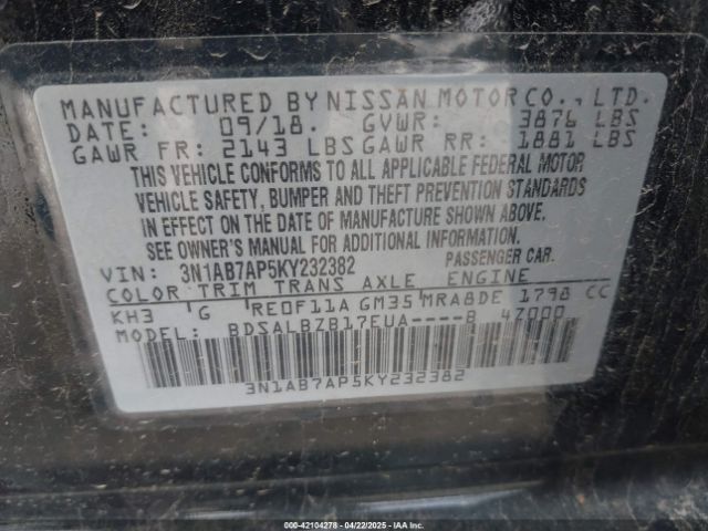 3N1AB7AP5KY232382 Nissan SENTRA S