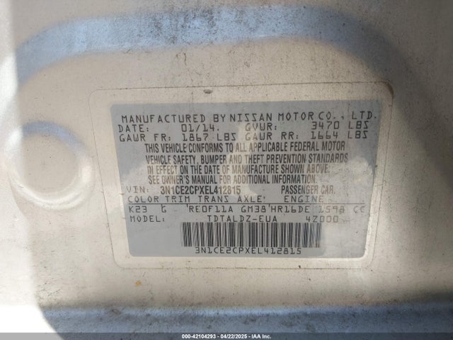 Nissan Versa Note S (sr)/s Plus/sv 2014 3N1CE2CPXEL412815 Image 9