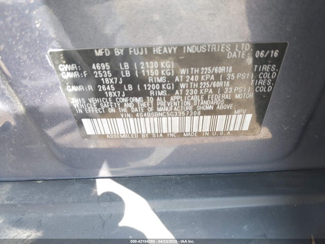 4S4BSBNC5G3357308 Subaru Outback 2.5i Limited