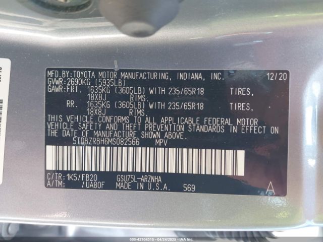 5TDBZRBH6MS082566 Toyota Highlander Le