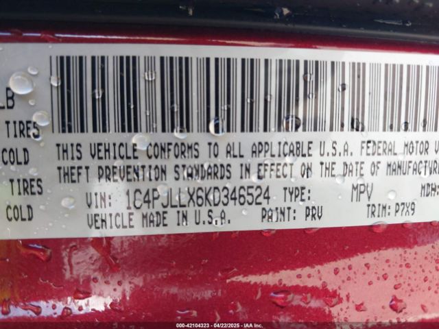 1C4PJLLX6KD346524 Jeep Cherokee Latitude Plus Fwd