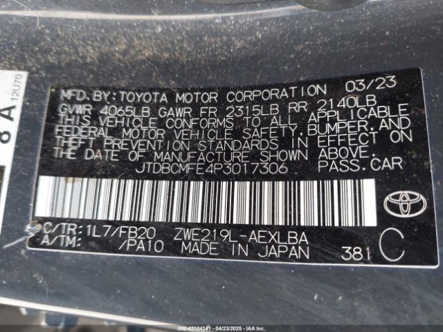 JTDBCMFE4P3017306 Toyota Corolla Hybrid Le