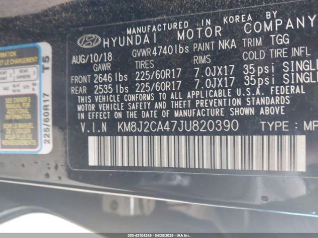KM8J2CA47JU820390 Hyundai TUCSON SE