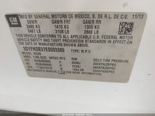 3GYFNDE37ES583389 Cadillac lfx - vvt, e85 max, aluminum