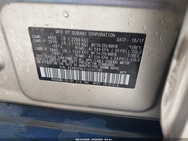 Продаж на аукціоні авто 2018 Subaru Outback 3.6r Limited, vin: 4S4BSENC4J3247195, номер лоту: 42104360