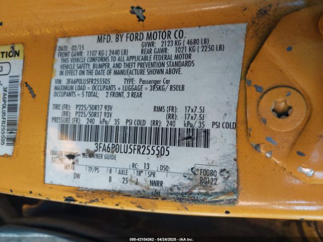 3FA6P0LU5FR255505 Ford Fusion Hybrid Se