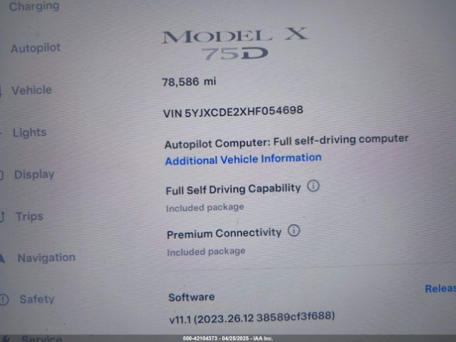 2017 TESLA MODEL X 5YJXCDE2XHF054698 Photo 6