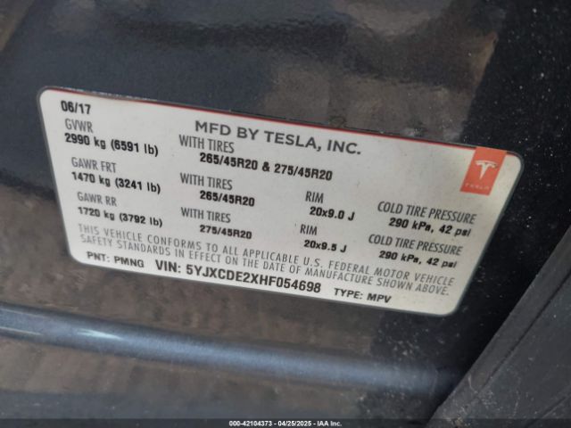 2017 TESLA MODEL X 5YJXCDE2XHF054698 Photo 8