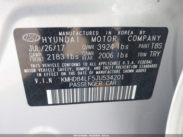 KMHD84LF5JU534201 Hyundai ELANTRA SEL