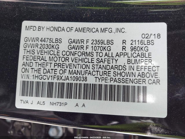 1HGCV1F9XJA109038 Honda Accord Touring