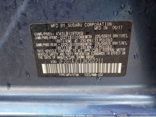 JF2GTAJC1JH202211 Subaru Crosstrek 2.0i Limited