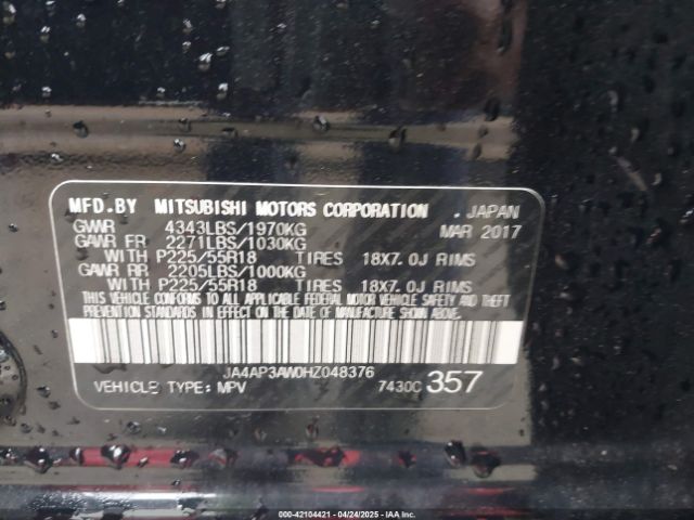 JA4AP3AW0HZ048376 Mitsubishi Outlander Sport 2.4 Se