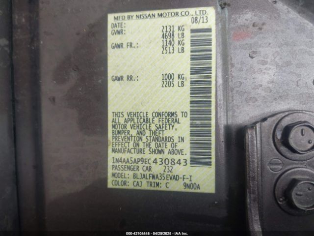 1N4AA5AP9EC430843 Nissan Maxima 3.5 S/3.5 Sv