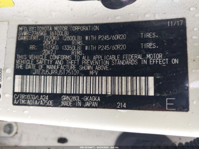 JTEZU5JR9J5175109 Toyota 4runner Limited