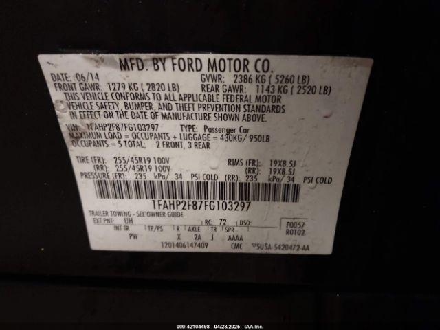 1FAHP2F87FG103297 Ford Taurus Limited