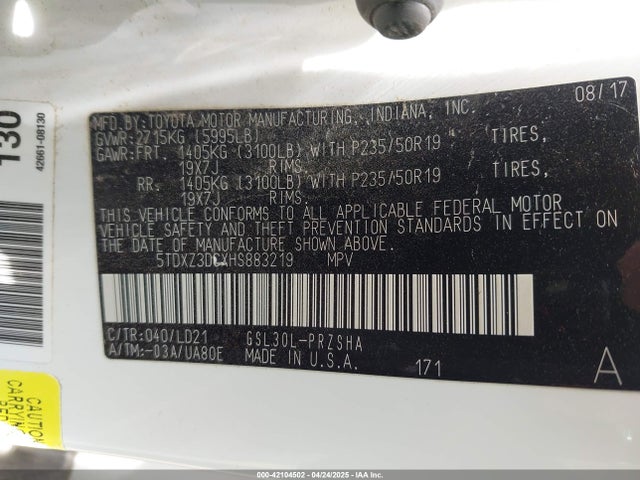 5TDXZ3DCXHS883219 Toyota Sienna Se Premium 8 Passenger