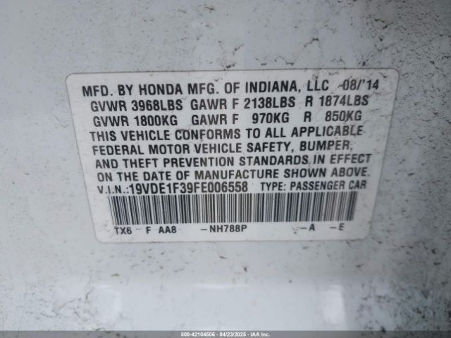 19VDE1F39FE006558 Acura Ilx 2.0l