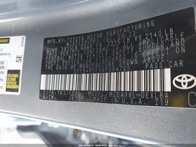 5YFB4MDE9RP084705 Toyota COROLLA LE