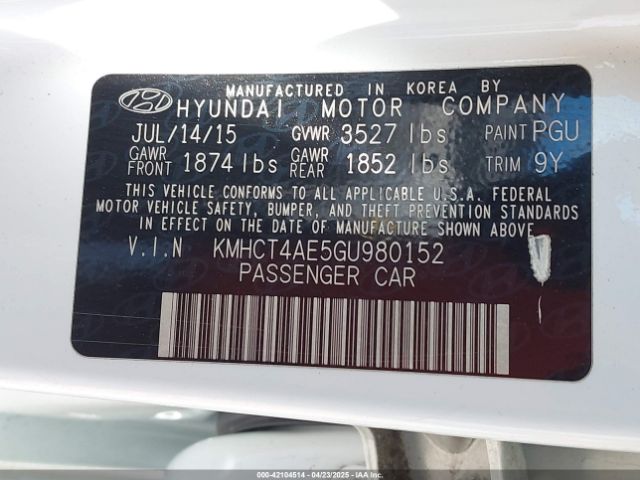 KMHCT4AE5GU980152 Hyundai ACCENT SE