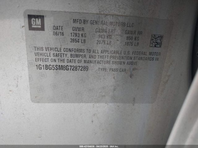 1G1BG5SM8G7287289 Chevrolet Cruze Premier Auto