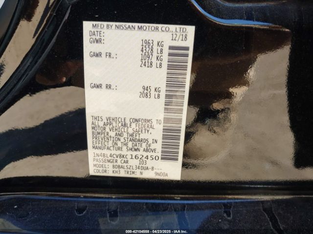 1N4BL4CV8KC162450 Nissan Altima 2.5 Sr