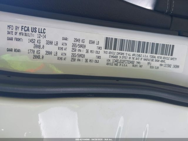 1C4RDJEG2FC723492 Dodge Durango Citadel