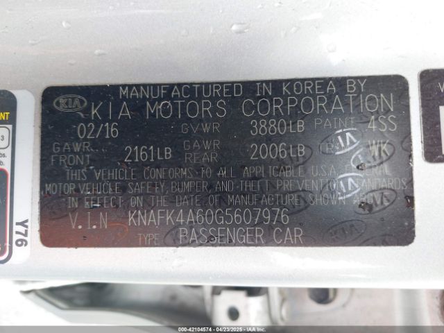KNAFK4A60G5607976 KIA FORTE LX