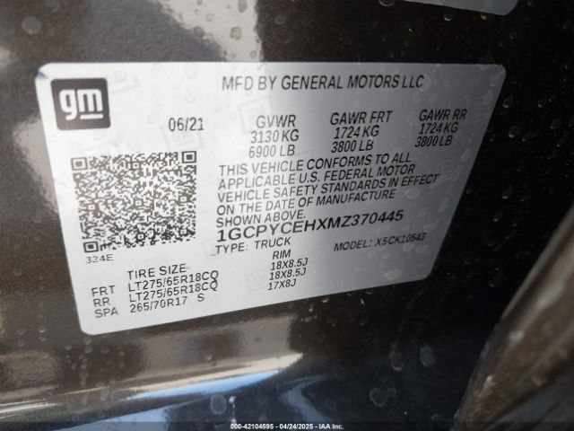 1GCPYCEHXMZ370445 Chevrolet Silverado 1500