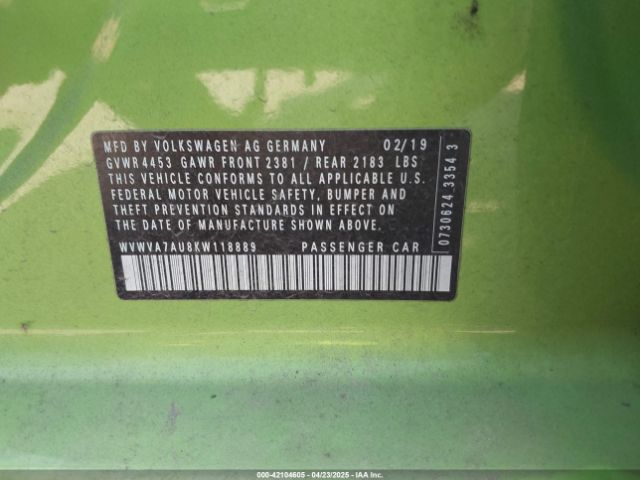WVWVA7AU8KW118889 Volkswagen Golf R