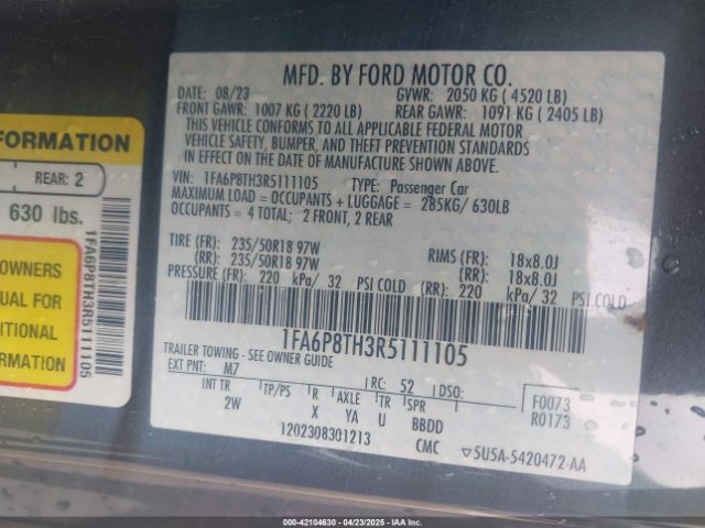 1FA6P8TH3R5111105 Ford Mustang Ecoboost Fastback