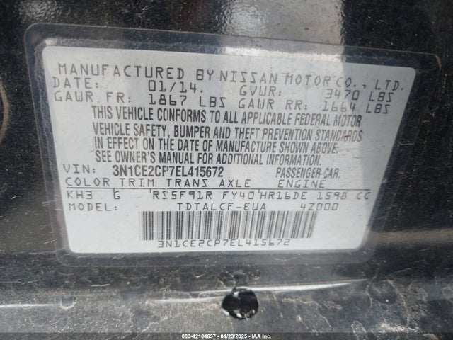 3N1CE2CP7EL415672 Nissan Versa Note S (sr)