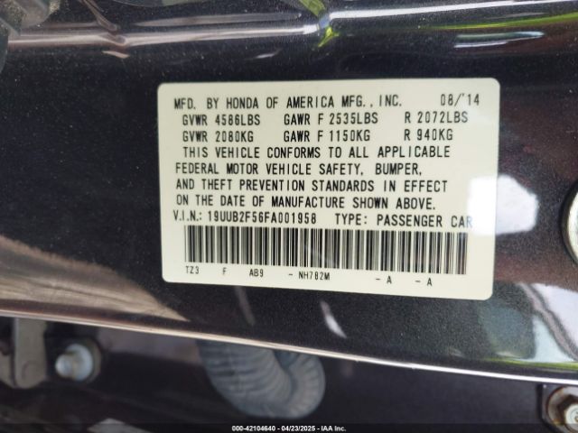 19UUB2F56FA001958 Acura Tlx V6 Tech