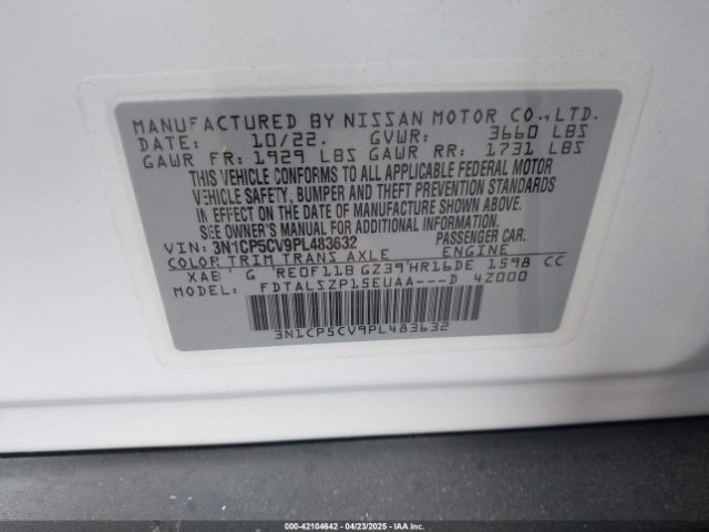 3N1CP5CV9PL483632 Nissan Kicks Sv Xtronic Cvt