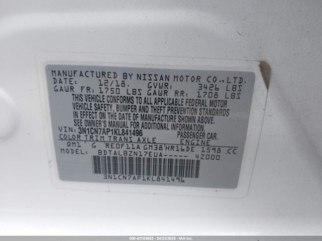 2019 NISSAN VERSA 3N1CN7AP1KL841496 Photo 8