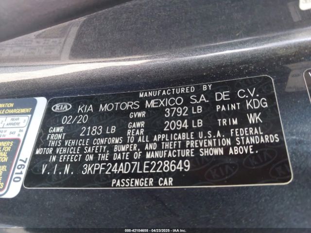 3KPF24AD7LE228649 KIA Forte Lxs
