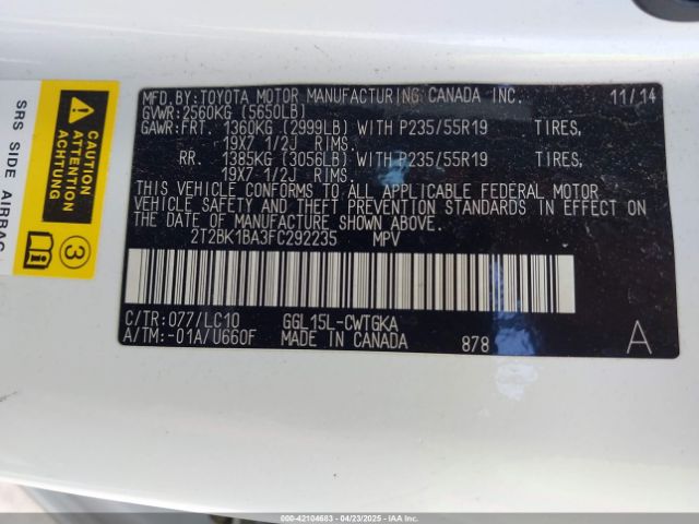 2T2BK1BA3FC292235 Lexus RX 350