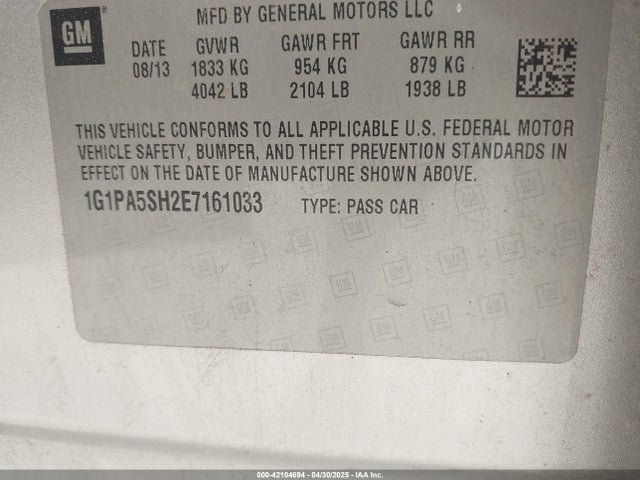 1G1PA5SH2E7161033 Chevrolet Cruze Ls Auto