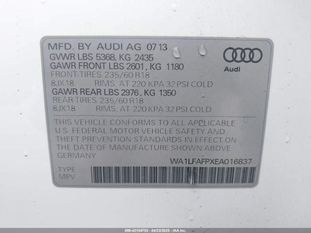 WA1LFAFPXEA016837 Audi Q5 2.0t Premium